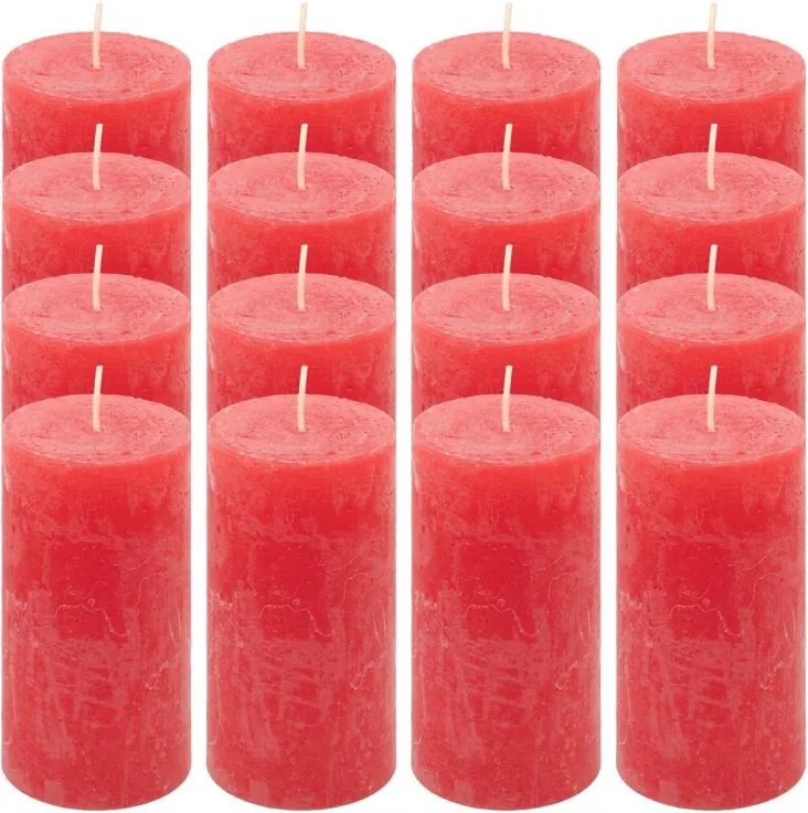 Rusztikus gyertyakészlet 10 cm Ø 5 cm 16 db piros
