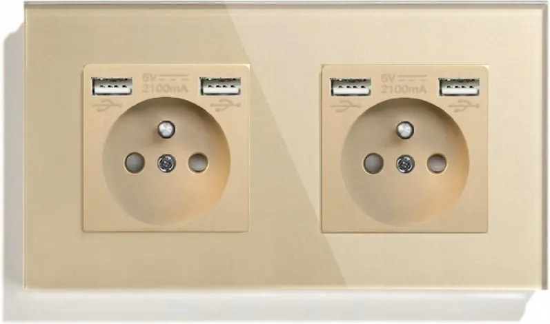 Üveg Aljzat Dupla Usb A+a Kontakt Aljzat 16A Üveg 157mm