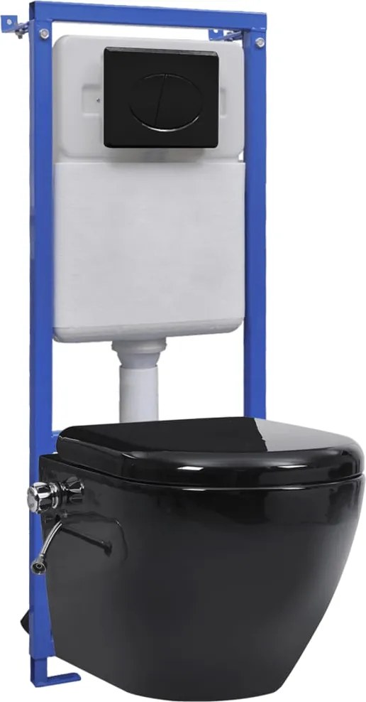 vidaXL falba beépíthető perem nélküli fekete kerámia WC