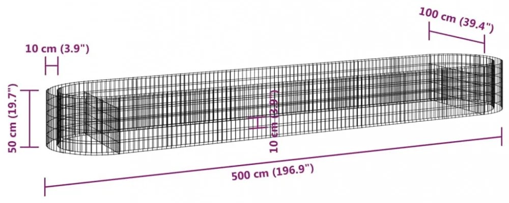 horganyzott vas gabion magaságyás 500x100x50 cm