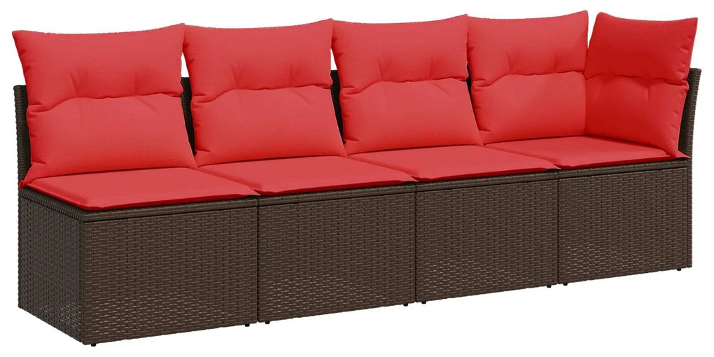 vidaXL 4 személyes barna polyrattan kerti kanapé párnákkal