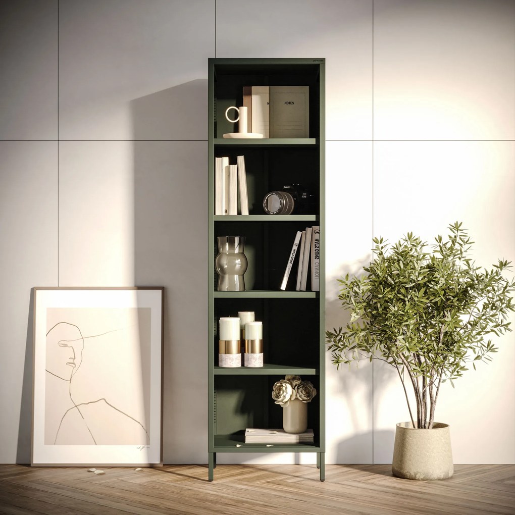 Könyvespolc MARIO, 500 x 1800 x 350 mm, Modern: palack zöld szín