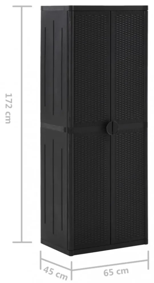 fekete PP rattan kerti tárolószekrény 65 x 45 x 172 cm