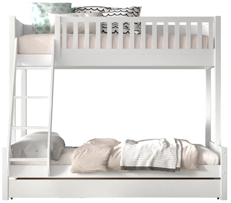 Fehér emeletes borovi fenyő gyerekágy tárolóhellyel 140x200-90x200 cm SCOTT – Vipack