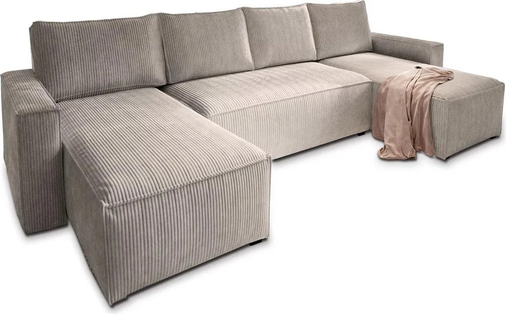 AKCIÓ Bézs sarokgarnitúra U alakú SMART COSARO 295x140 cm II. osztályú