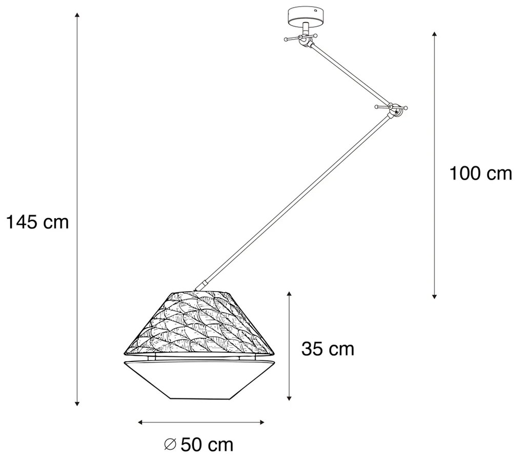 Függőlámpa fekete dupla bársony lámpabúrával, levélmintás, bézs - Blitz