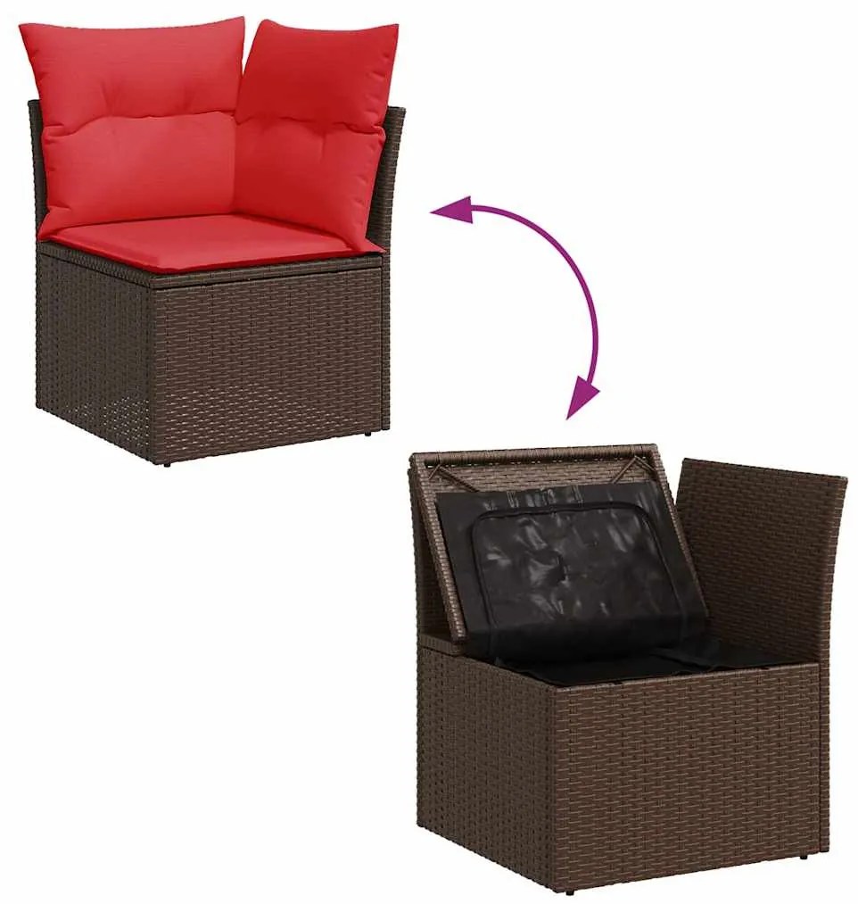 8 részes barna polyrattan akácfa kerti ülőgarnitúra párnákkal