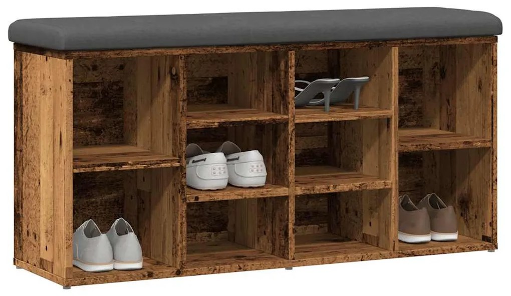 antik fa szerelt fa cipőtároló pad 102x32x50 cm