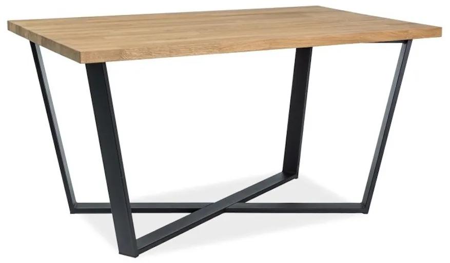 MATTEO tömörfa étkezőasztal, 150x75x90, tölgy/fekete