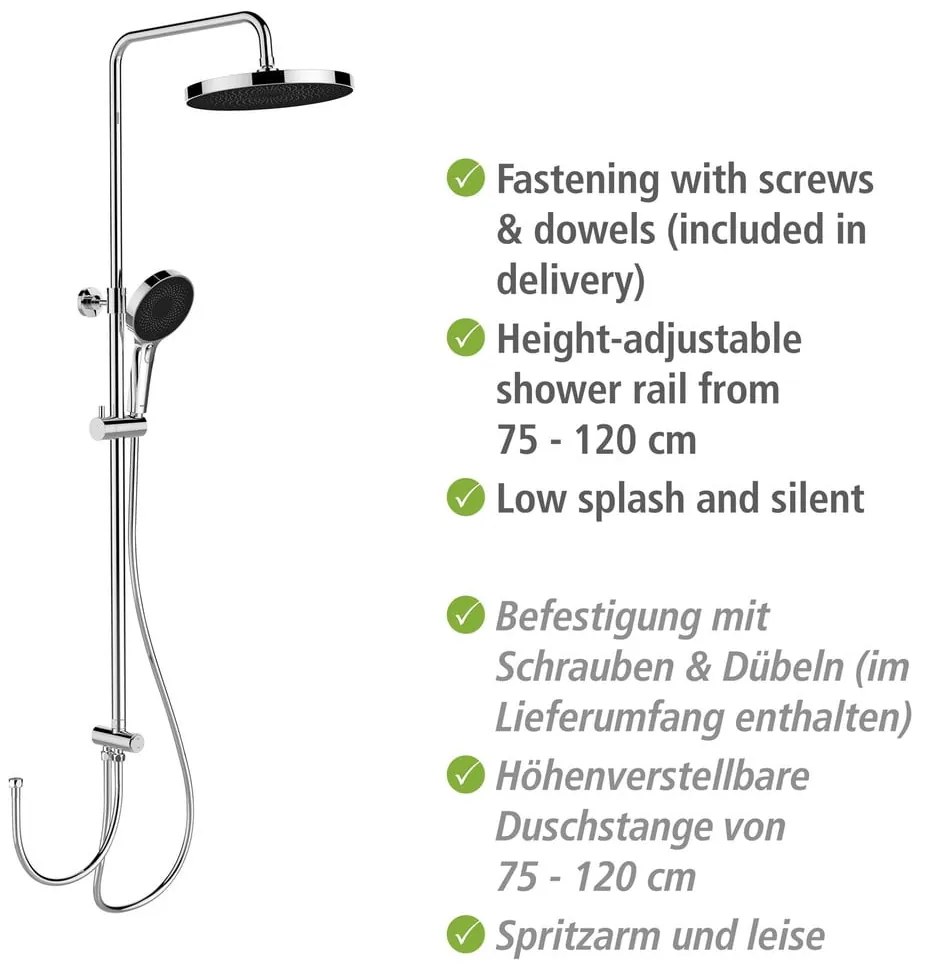 Fényes ezüstszínű rozsdamentes acél zuhanyszett 120 cm Soft Water – Wenko