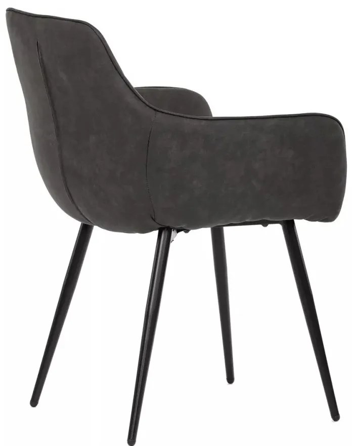Scaun de dining modern cu brațe, cu cusături decorative elegante. Tapițerie din material textil negru. DCH-225. Livrare din stoc.
