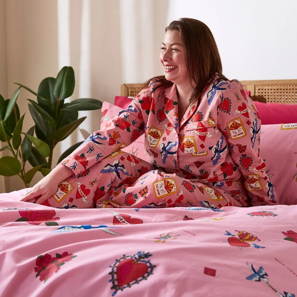 Fehér-rózsaszín kétszemélyes-hosszabbított pamut ágyneműhuzat 230x220 cm Mon Coeur – Their Nibs