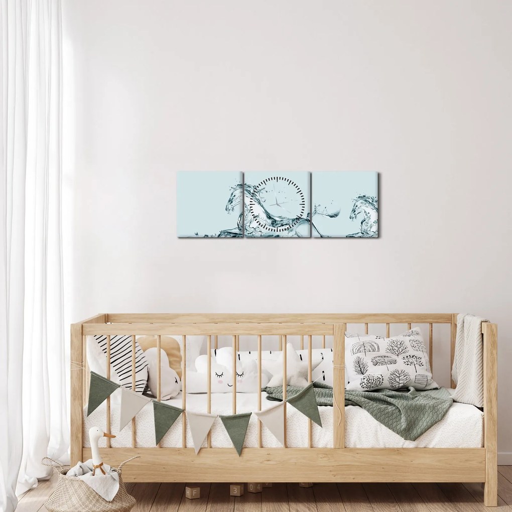 Kép - Vízcseppekből álló lovak (órával) (90x30 cm)