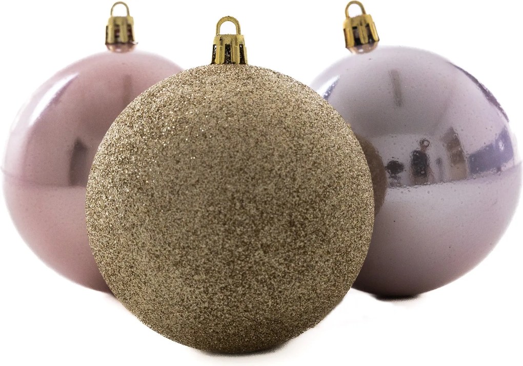 Rózsaszín-rosegold műanyag gömb szett 8 cm 6 db