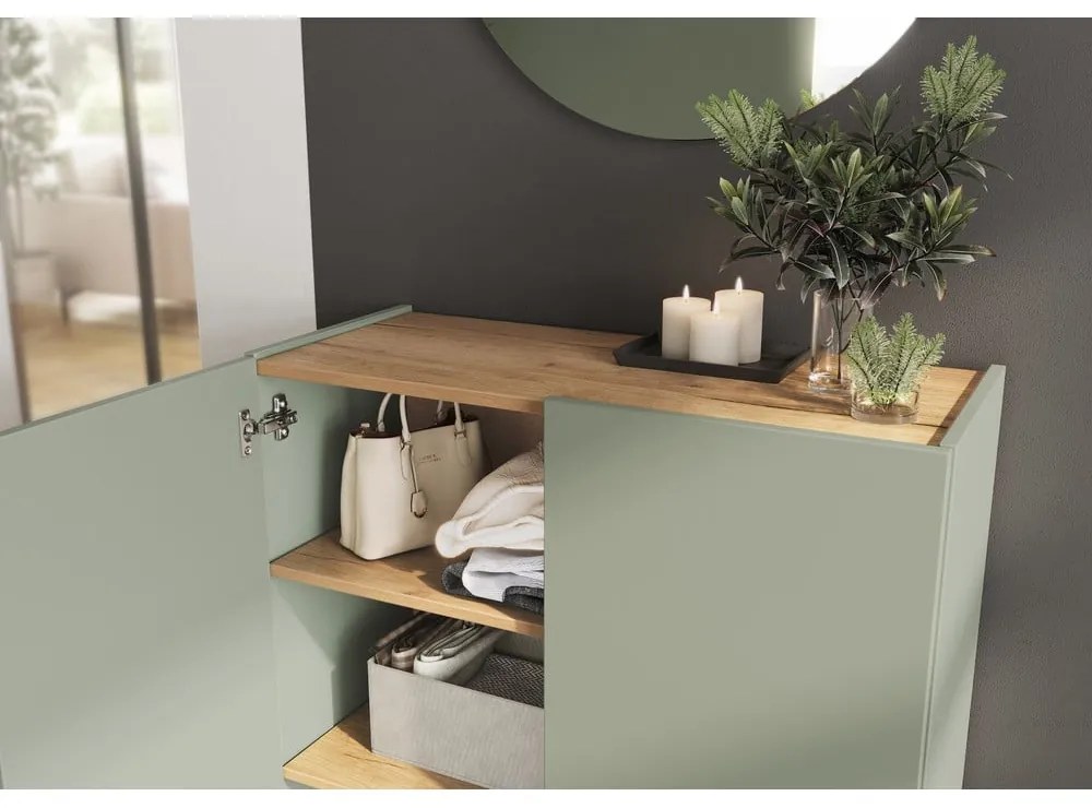 Zsályaszínű szekrény tölgyfa dekorral 74x105x33 cm Alviano – Germania