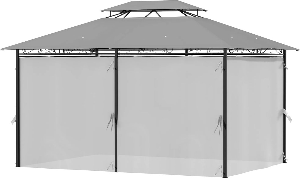 Outsunny 3x4m Pavillon Kertiszín 6 Oldalfallal Pártátorral és Két Rétegű Tetővel Sötétszürke | Aosom