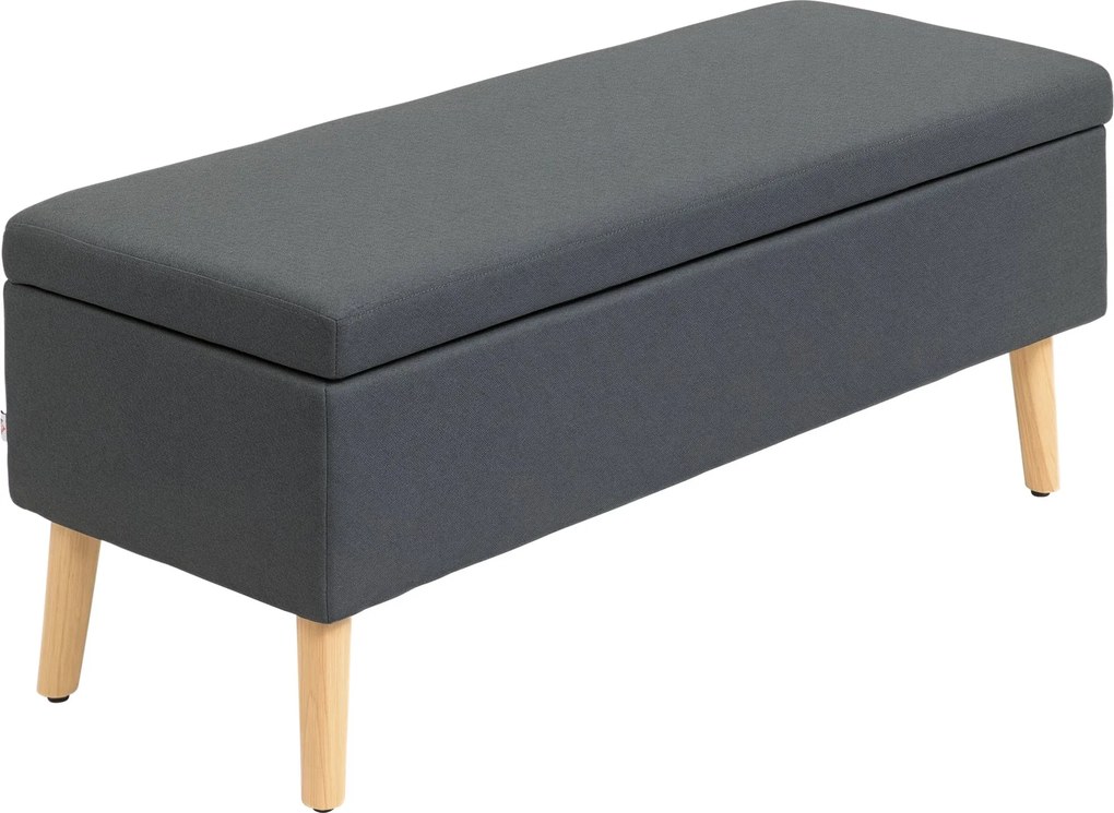 HOMCOM Tároló Pad, Kárpitozott Pad Vászon Hatással, Ágy Pad Fa Lábakkal, 110 x 39 x 45 cm, Sötétszürke | Aosom