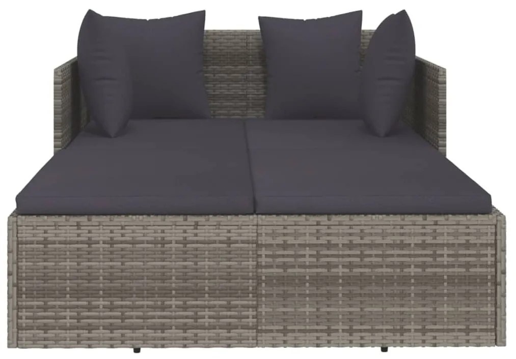 Szürke polyrattan napozóágy párnával 182 x 118 x 63 cm