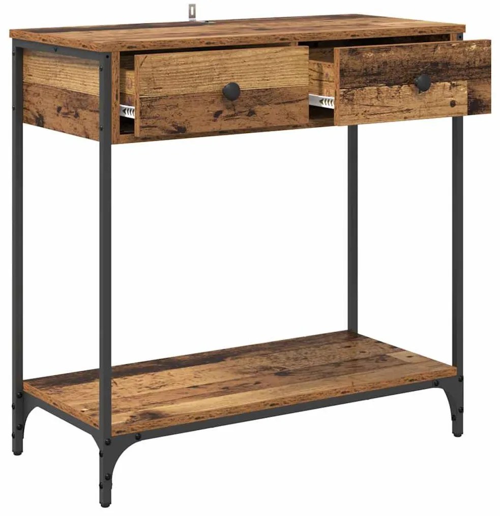 vidaXL Konzolasztal fiókkal Öreg fa 75 x 34,5 x 75 cm Faanyag