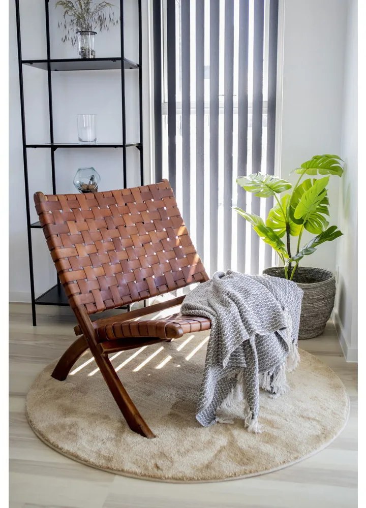 Perugia Bőrből készült összecsukható fotel, barna teak fa lábakkal