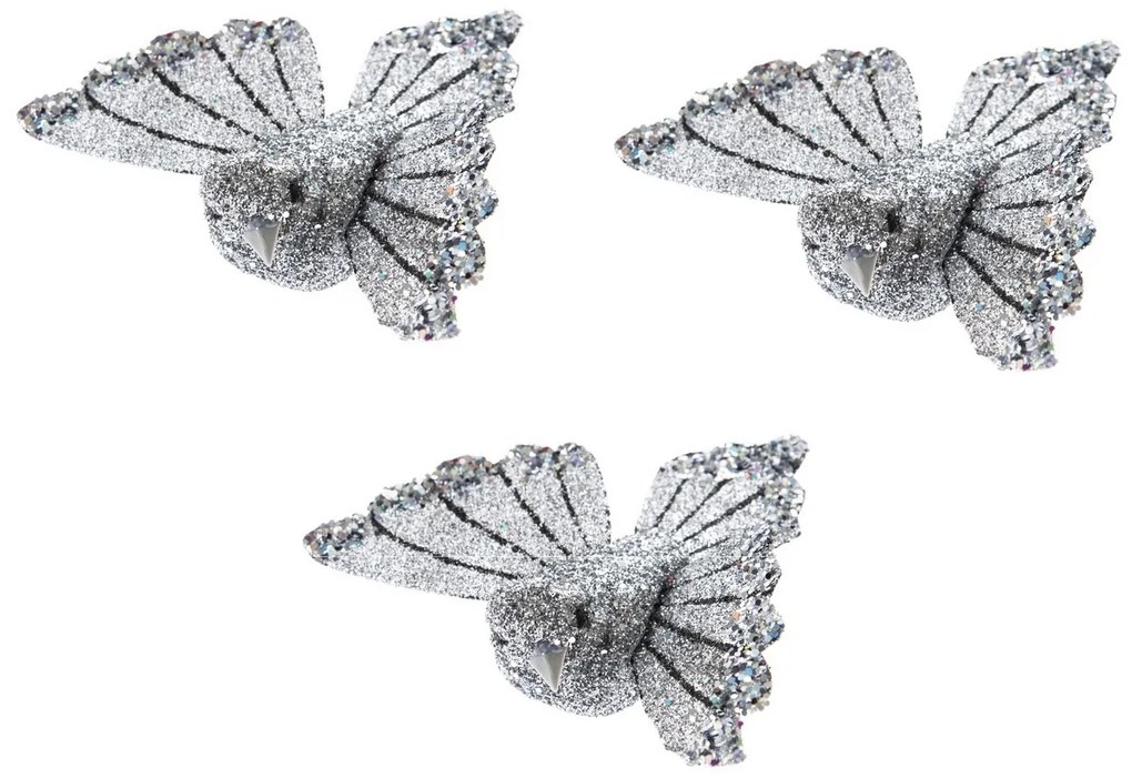 Karácsonyi dekorációs szett Madarak klipszes, 3db, ezüst