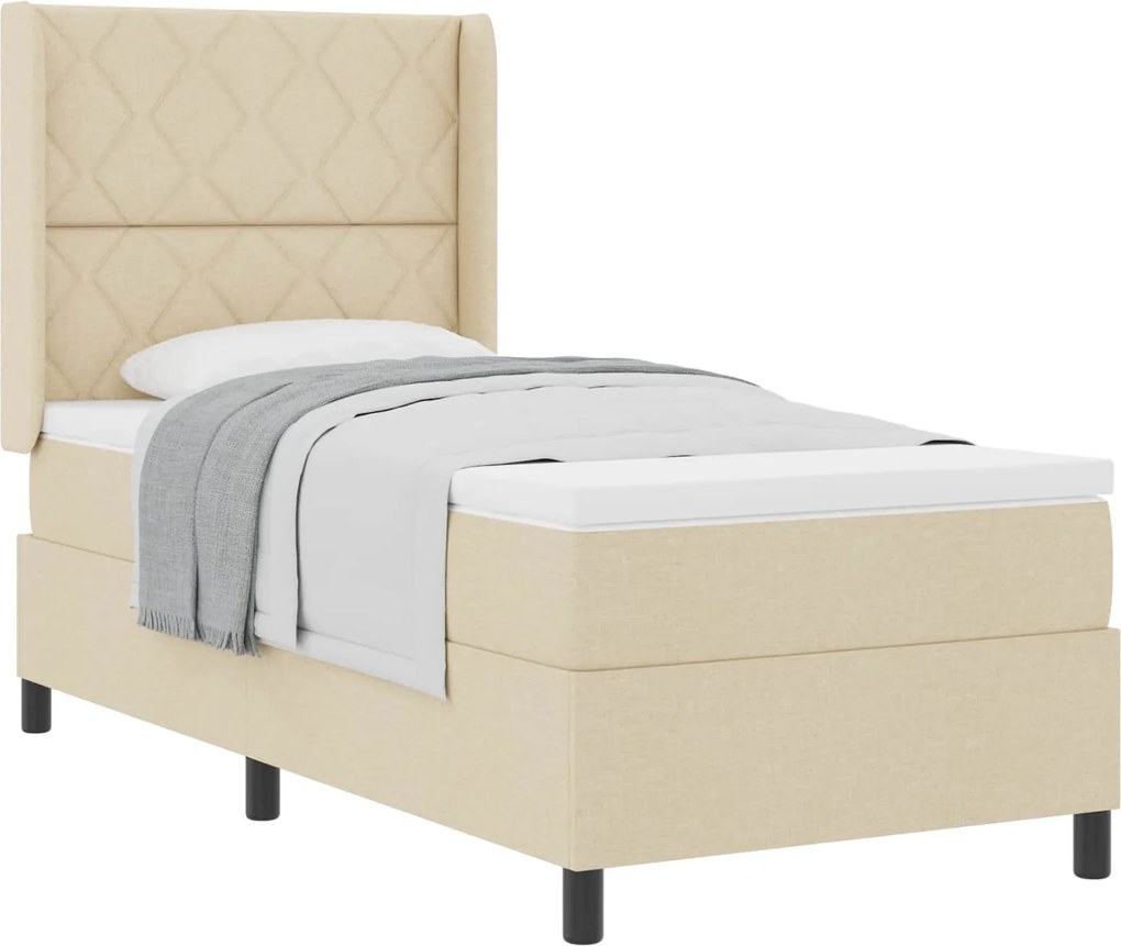vidaXL Boxrugós ágy matracmal fejtámlával Krém 100 x 200 cm szövet