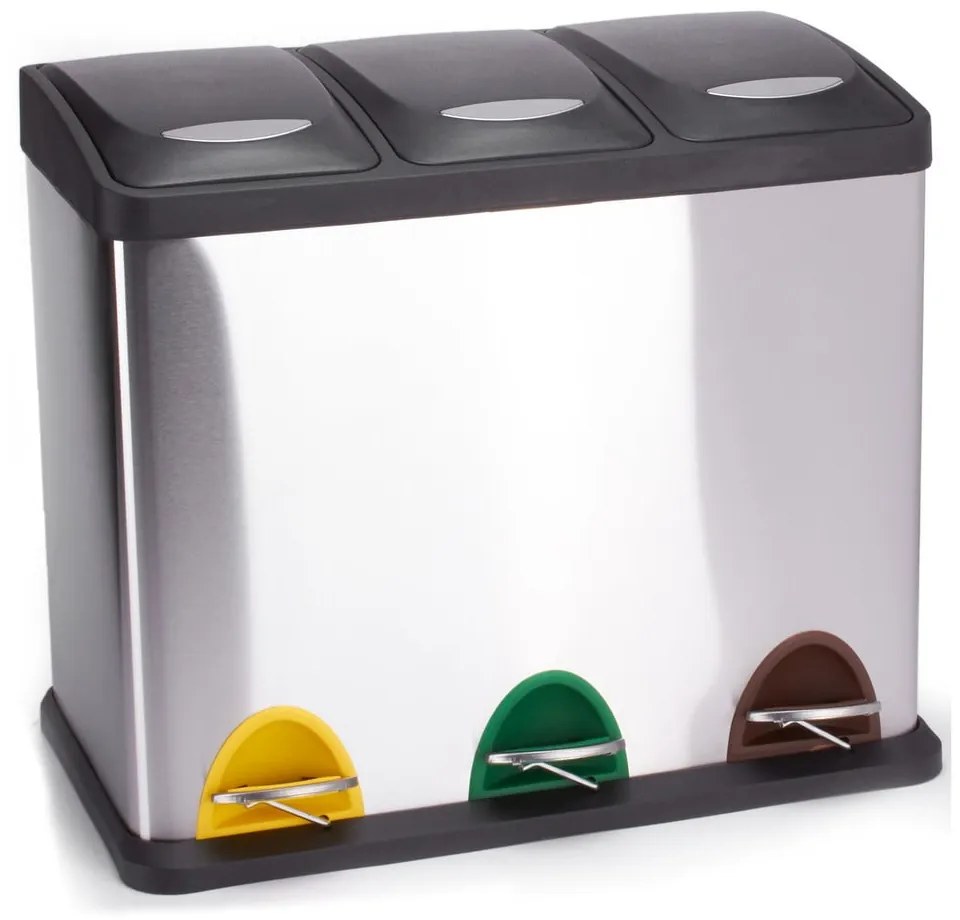 Matt ezüstszínű acél szelektív pedálos szemetes 3x8 l Tri Selectif – MSV