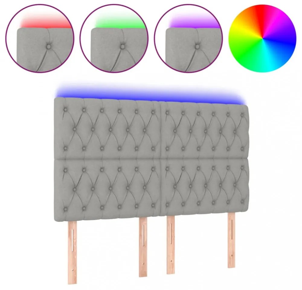 világosszürke szövet LED-es fejtámla 144x7x118/128 cm