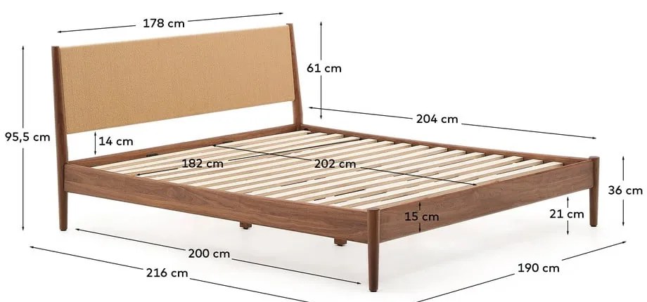 Sötétbarna diófa franciaágy ágyráccsal 180x200 cm Elan – Kave Home