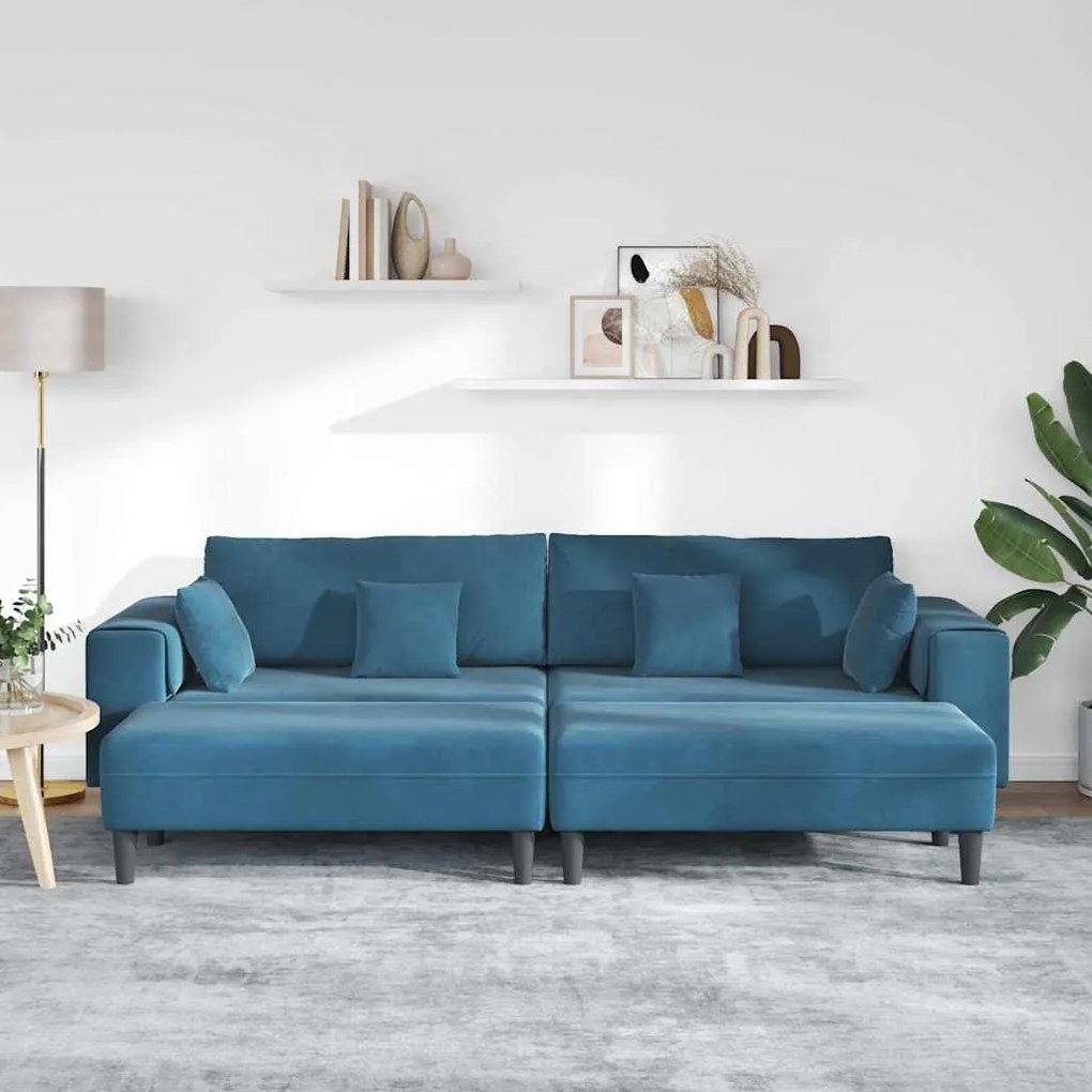 Bársony Kanapé párnával 3 pcs Kék 208 cm Bársony