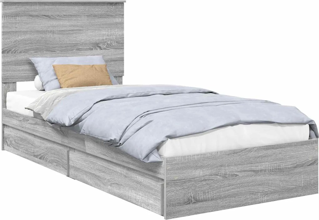 vidaXL Tárolós Ágy fejtámlával Szürke Sonoma 100 x 200 cm Faanyag