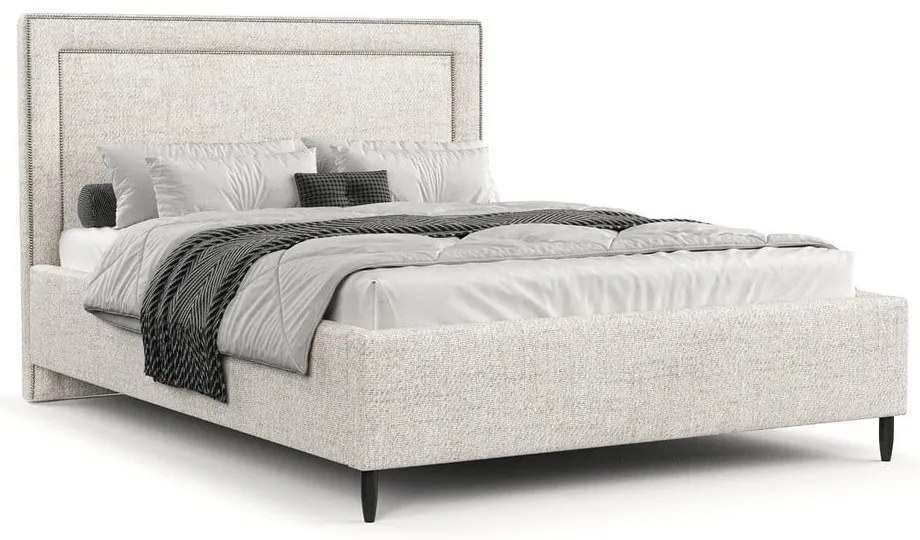 Krémszínű kárpitozott ágyneműtartós franciaágy ágyráccsal 140x200 cm Baleine – Maison de Rêve