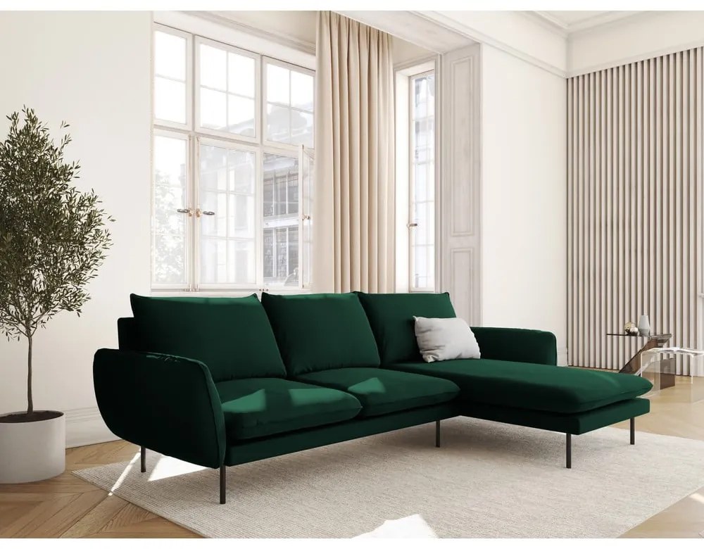 Sötétzöld bársony sarokkanapé (jobb oldali) Vienna – Cosmopolitan Design