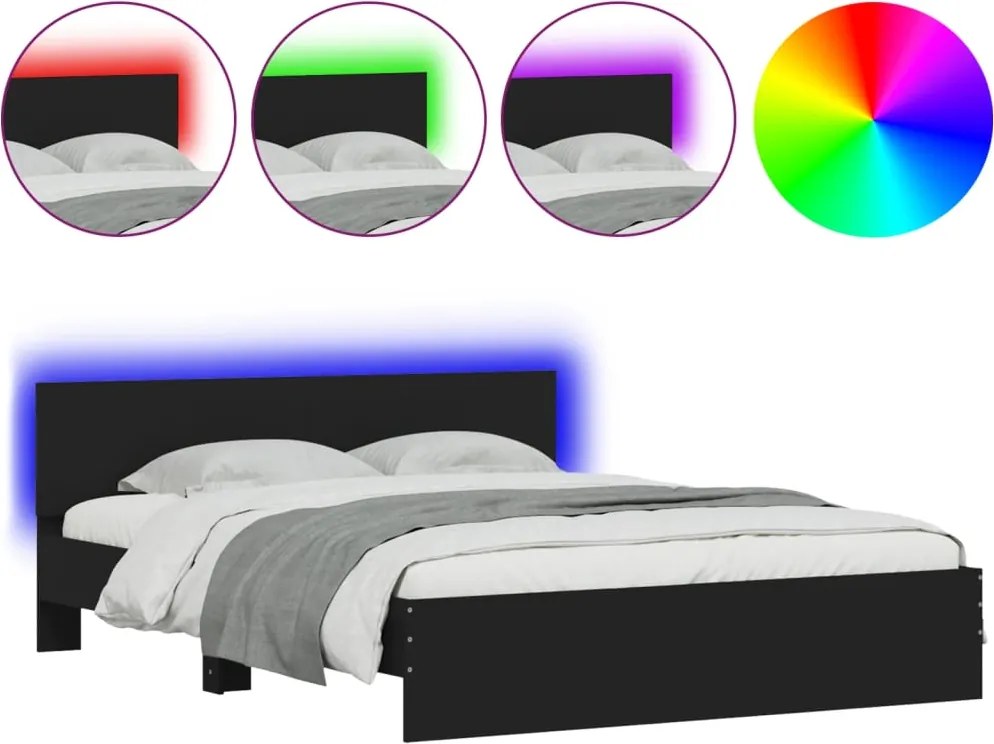 vidaXL fekete ágykeret LED-es matrac nélkül 150 x 200 cm