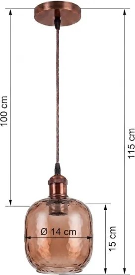 BRILAGI - LED függőlámpa zsinóron R GLASS 1xE27/60W/230V átm. 14 cm réz/füstös barna