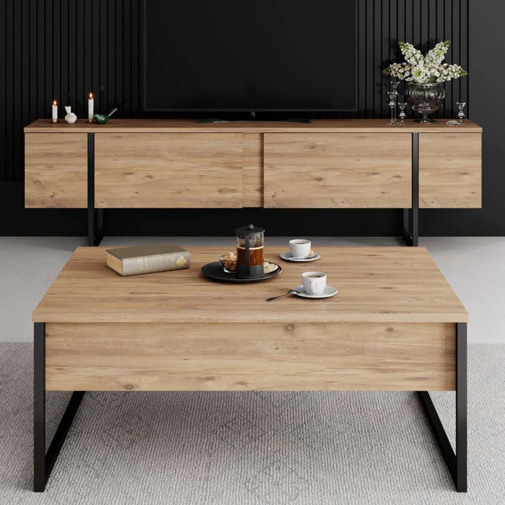 Luxe - atlanti fenyő/fekete TV-állvány