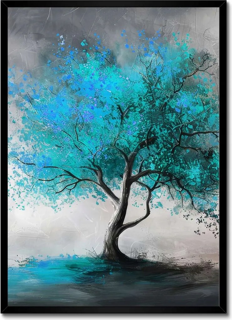 Poszter fekete keretben 50x70 Kék fa Modern Art
