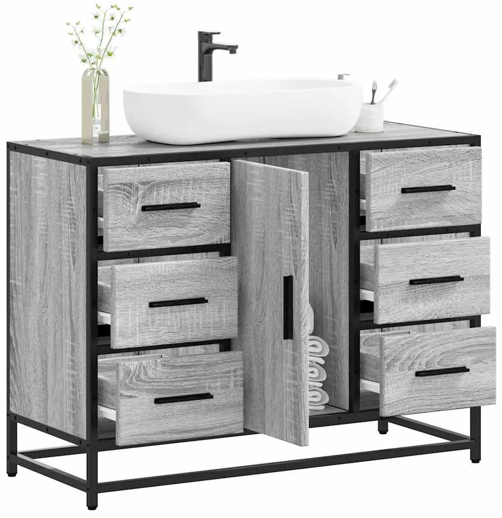 Szürke sonoma szerelt fa fürdőszobai mosdószekrény 80x33x60 cm