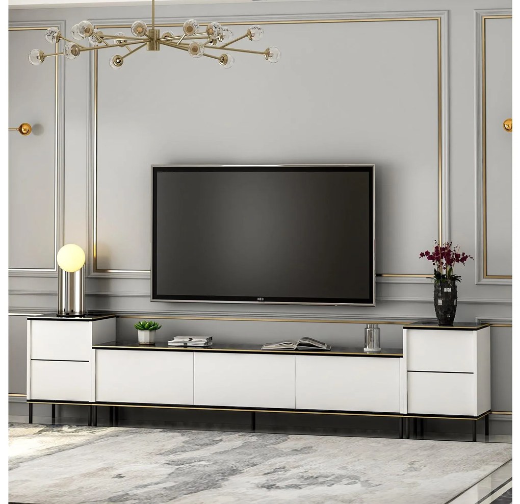 TV asztal/szekrény Iris (fehér + fekete + arany). 1088815