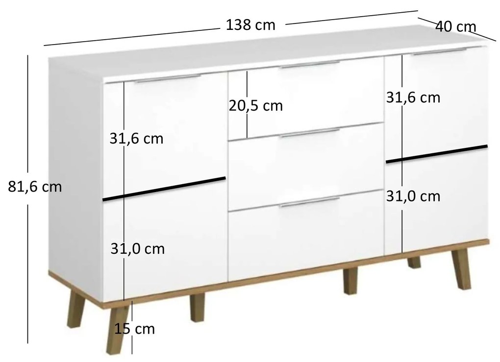 Komód Nickole (fehér + kőtölgy). 1053086