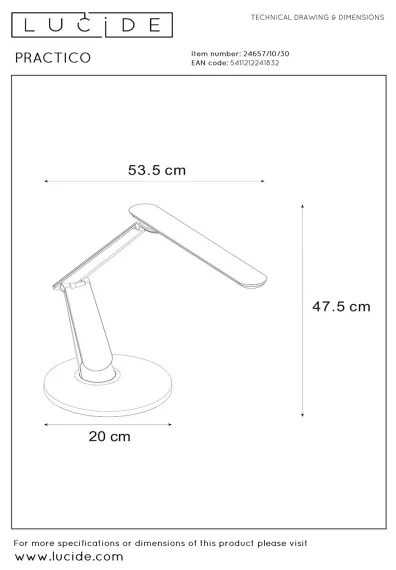 Lucide 24657/10/30 - PRACTICO LED érintős asztali lámpa, 10W, 230V, dimmelhető