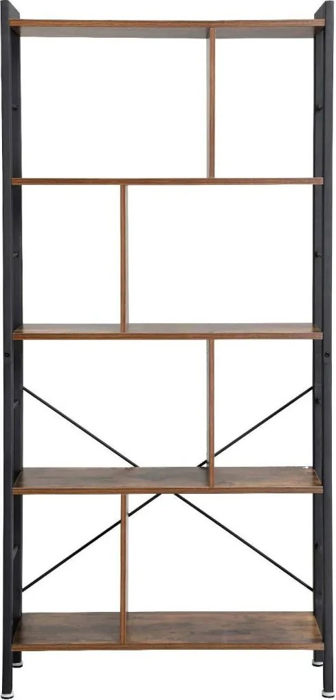 Könyvespolc, tárolópolc, rusztikus barna 154x74x30cm