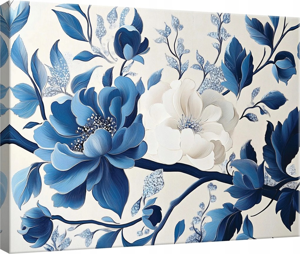 Vászonkép falikép virágok kék fehér 100 x 75
