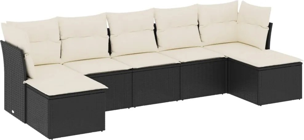 vidaXL 7 részes fekete polyrattan kerti ülőgarnitúra párnával