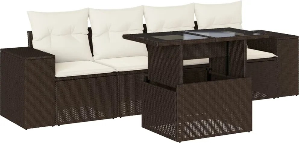 vidaXL 5 részes barna polyrattan kerti ülőgarnitúra párnával