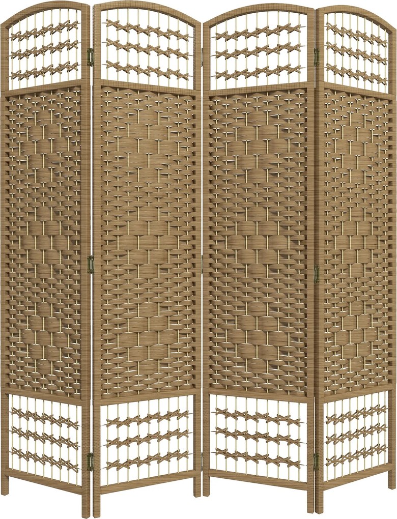 HOMCOM 4-Paneles Terelőfal 160x170 cm Összecsukható Elválasztó Paraván Papírzsinór és Fa Kerettel Hálószobába és Nappaliba | Aosom