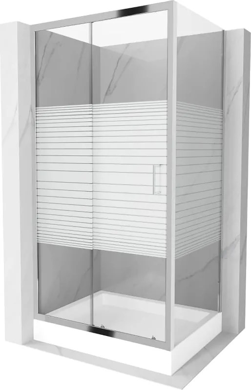 Mexen Apia 100 x 80 cm-es tolóajtós zuhanykabin, fehér csíkok, króm + Rio zuhanytálca - 840-100-080-01-20-4510