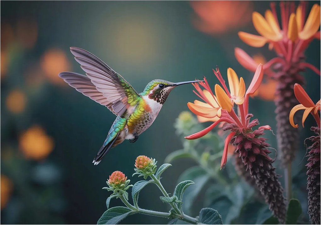 Fotótapéta Flizelin Hálószoba Nappali Kolibri virágok 312x219 Ragasztó