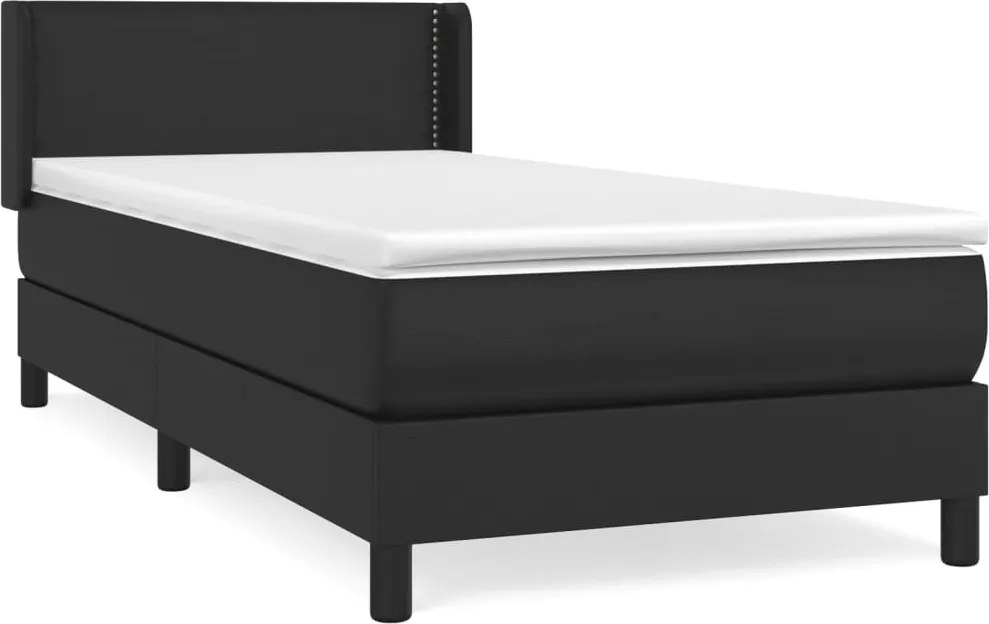 vidaXL fekete műbőr rugós ágy matraccal 90 x 200 cm