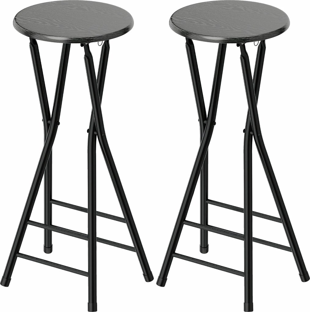 HOMCOM 2 db összecsukható bárszék – kerek magas konyhapult szék, dupla lábtartó, MDF–acél váz, fekete | Aosom